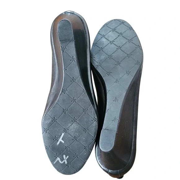 Jack Rogers Women's Black Leather Scalloped Whipstitch Wedge Pumps Shoes 7.5 - Picture 7 of 7